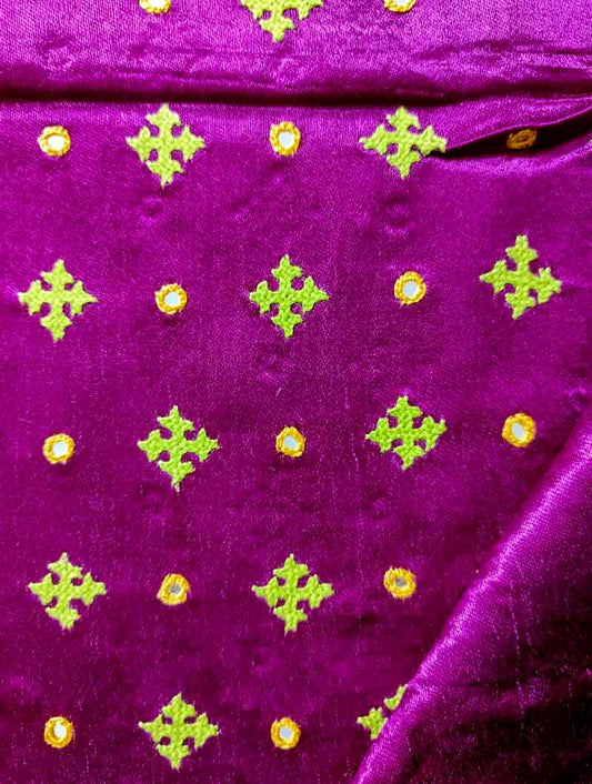 Magenta  Mashru Embroidered Blouse Fabric