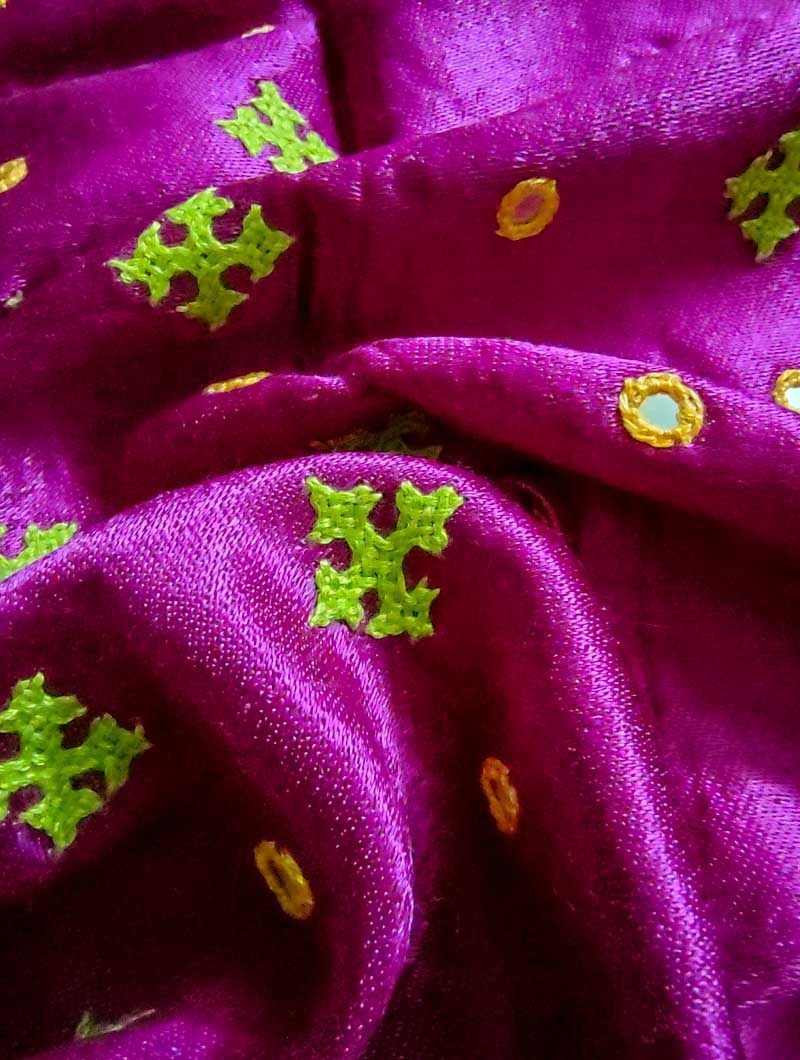 Magenta  Mashru Embroidered Blouse Fabric