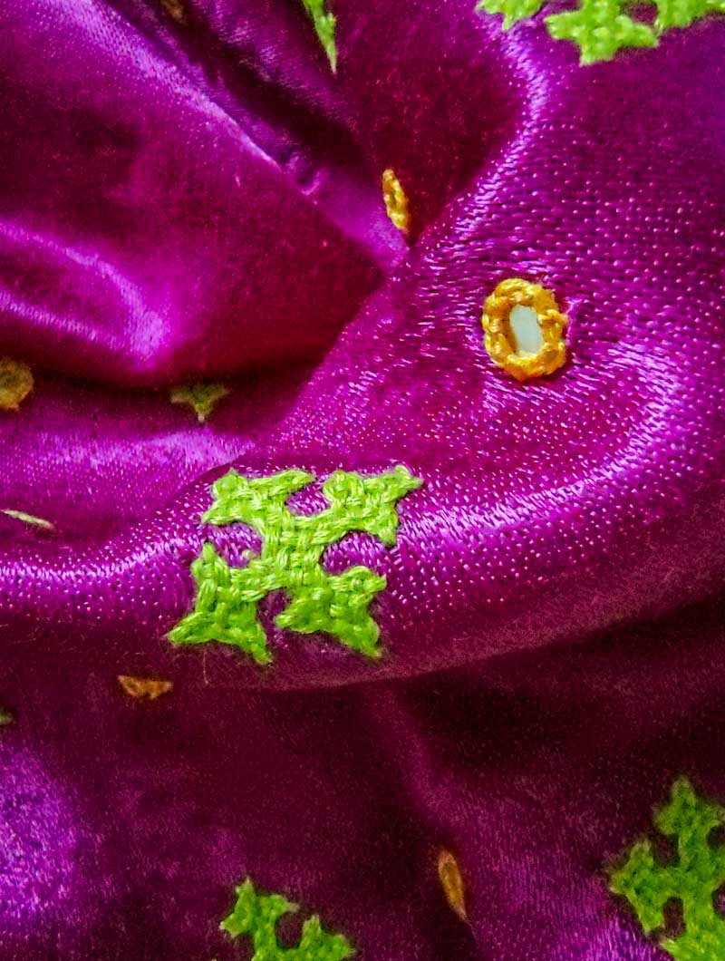 Magenta  Mashru Embroidered Blouse Fabric