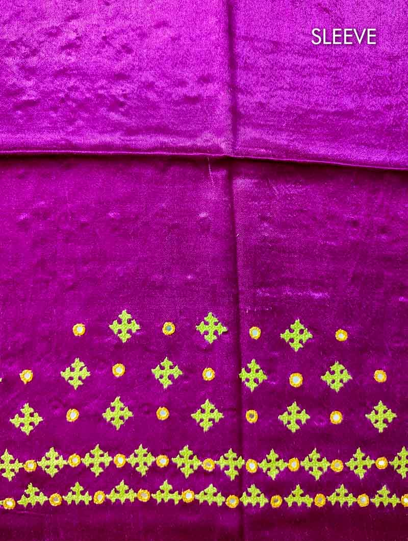 Magenta  Mashru Embroidered Blouse Fabric