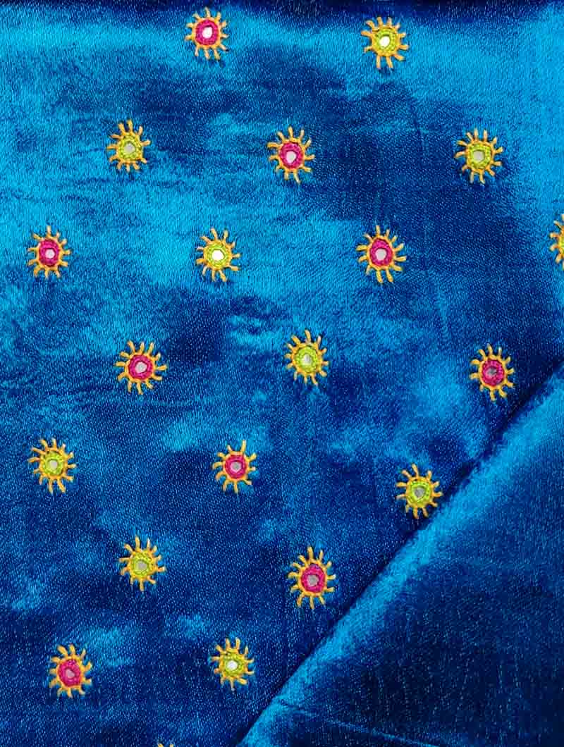 Blue Mashru Embroidered Blouse Fabric