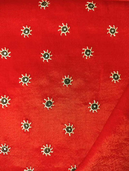 Orange Mashru Embroidered Blouse Fabric