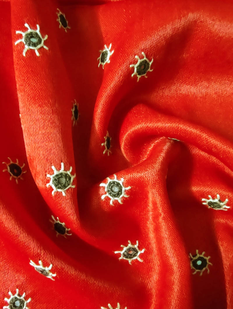 Orange Mashru Embroidered Blouse Fabric