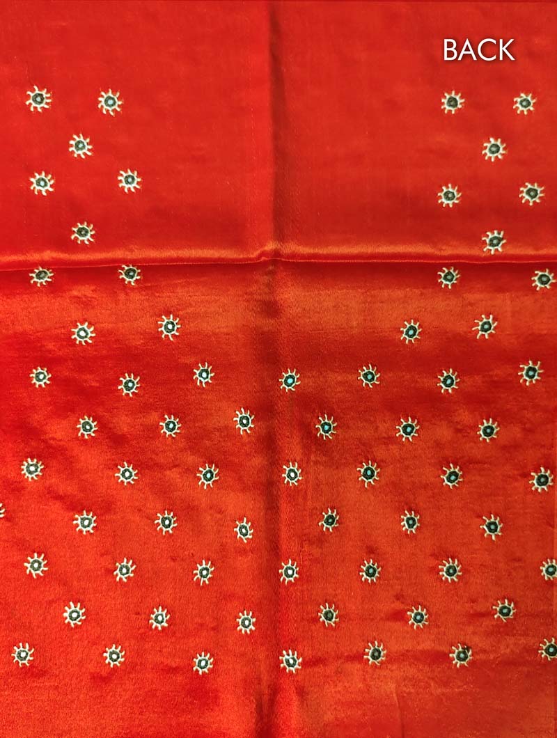 Orange Mashru Embroidered Blouse Fabric