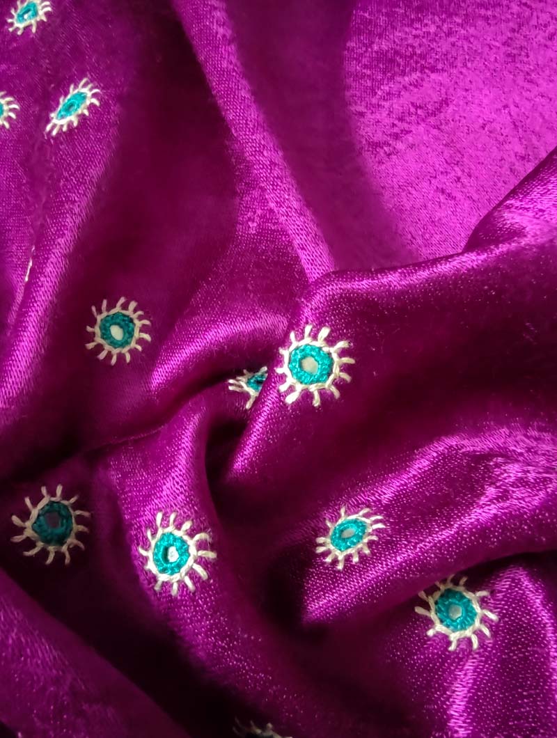 Magenta Mashru Embroidered Blouse Fabric