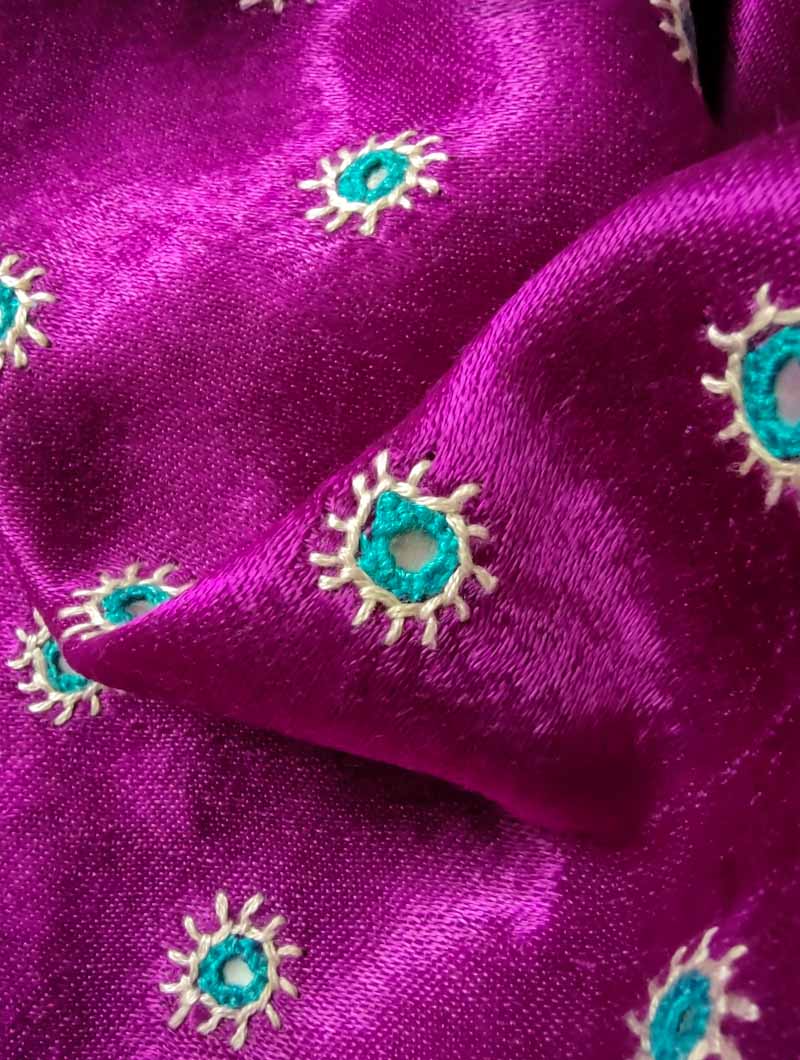 Magenta Mashru Embroidered Blouse Fabric