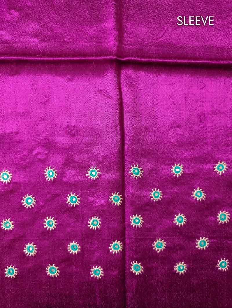 Magenta Mashru Embroidered Blouse Fabric