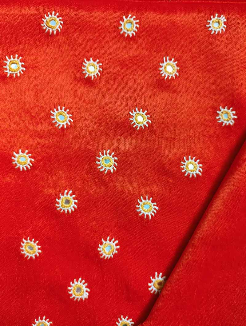 Orange Mashru Embroidered Blouse Fabric