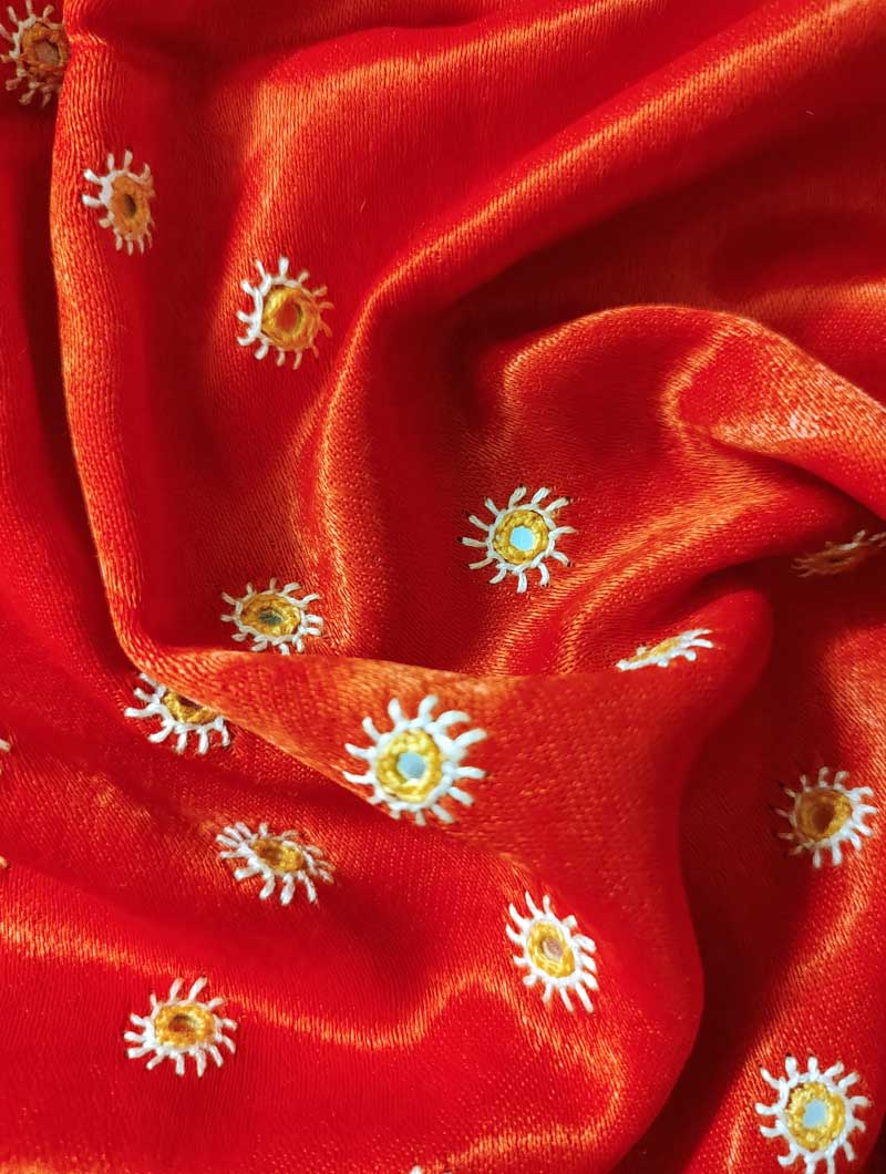 Orange Mashru Embroidered Blouse Fabric