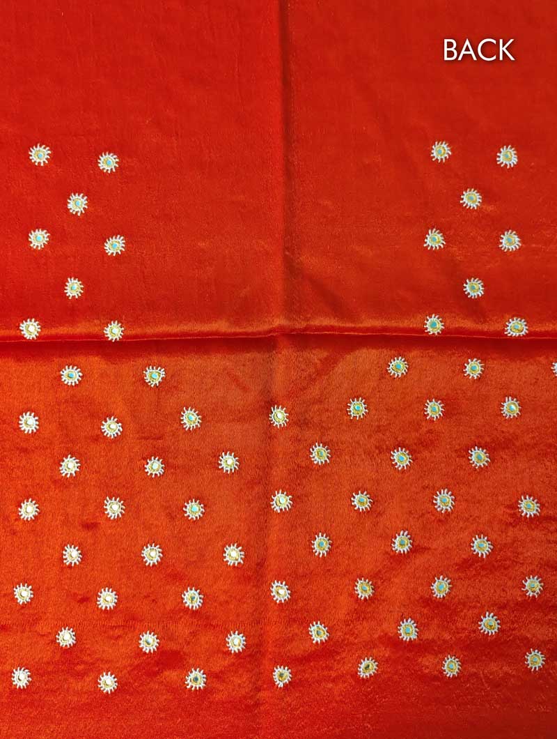 Orange Mashru Embroidered Blouse Fabric