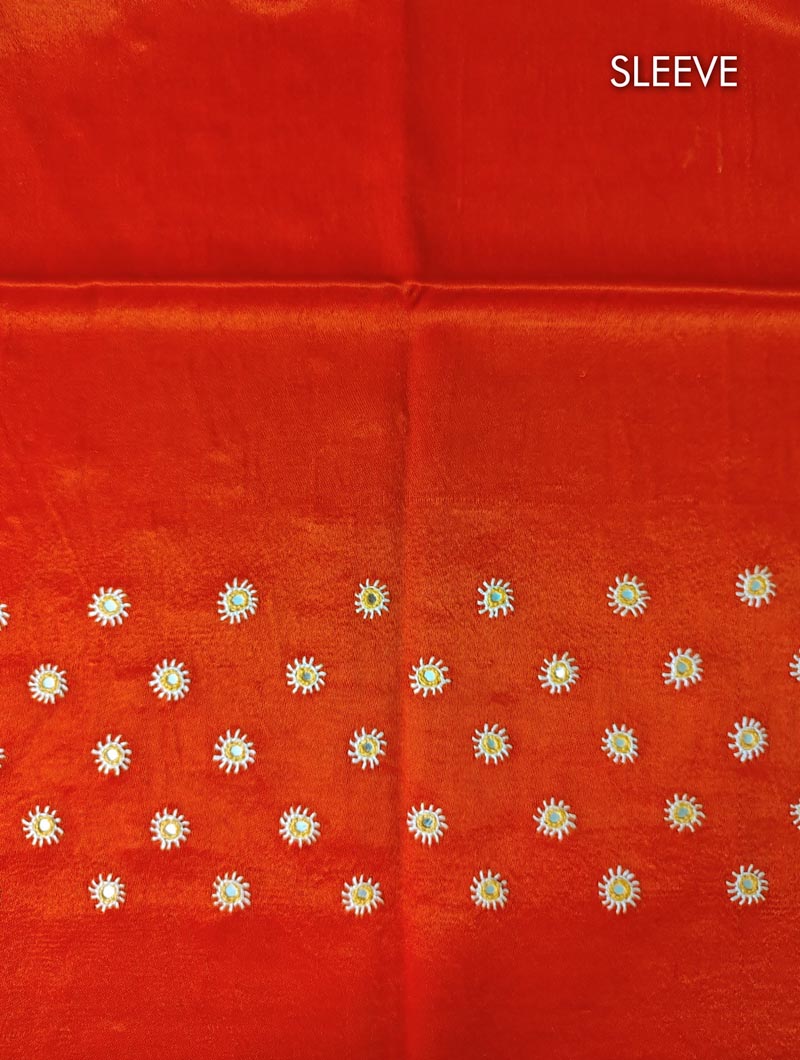 Orange Mashru Embroidered Blouse Fabric