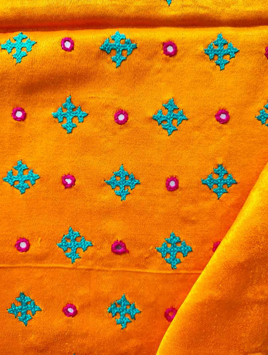 Yellow  Mashru Embroidered Blouse Fabric