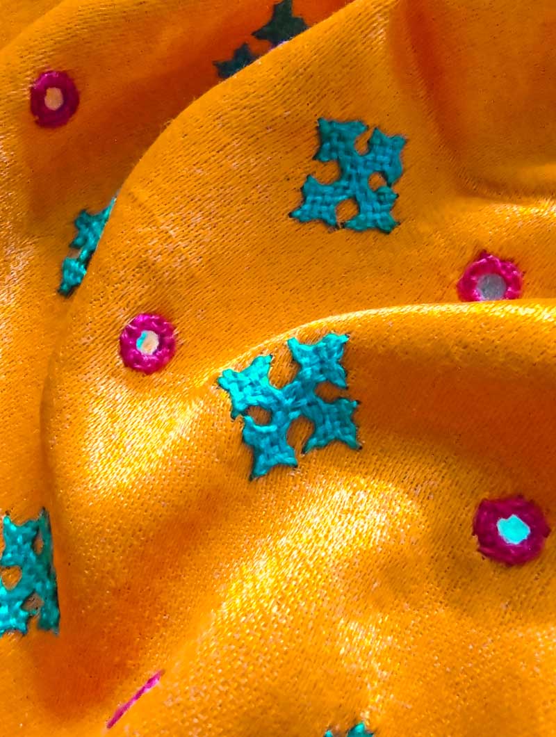 Yellow  Mashru Embroidered Blouse Fabric