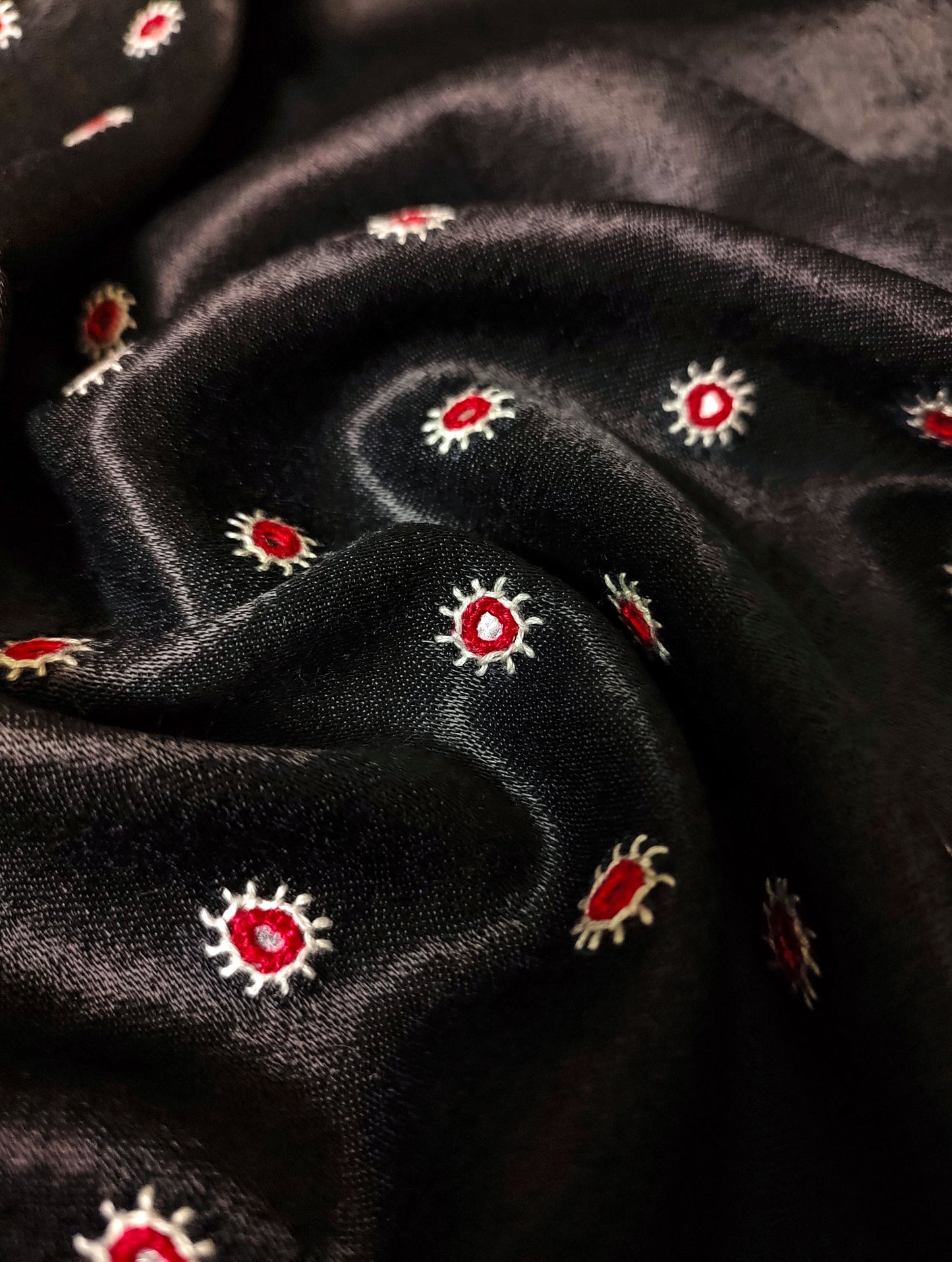 Black Mashru Embroidered Blouse Fabric