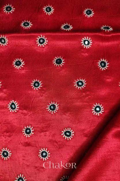 Red Mashru Embroidered Blouse Material
