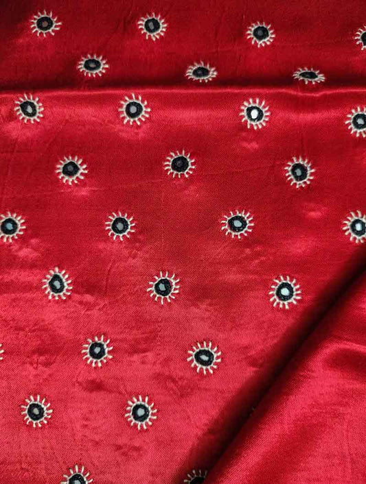 Red Mashru Embroidered Blouse Fabric