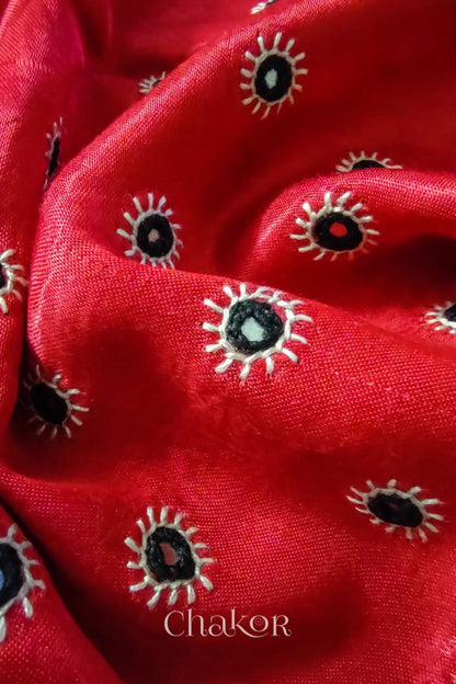 Red Mashru Embroidered Blouse Material