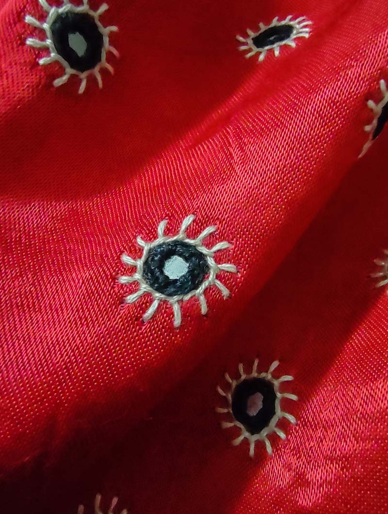 Red Mashru Embroidered Blouse Fabric