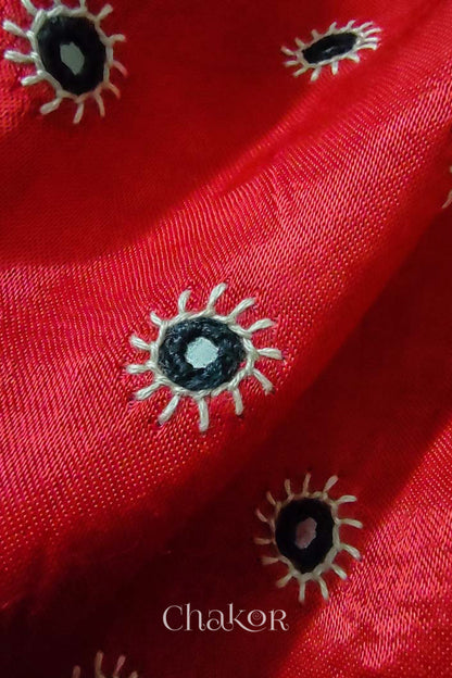 Red Mashru Embroidered Blouse Material
