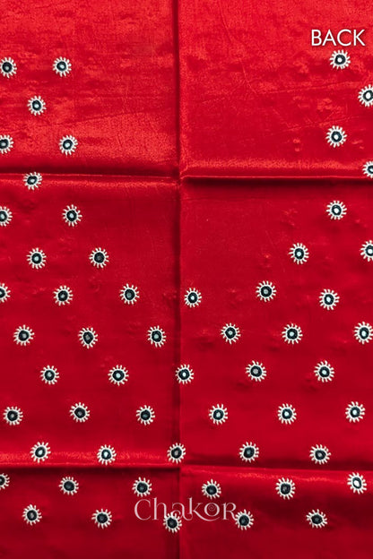 Red Mashru Embroidered Blouse Material