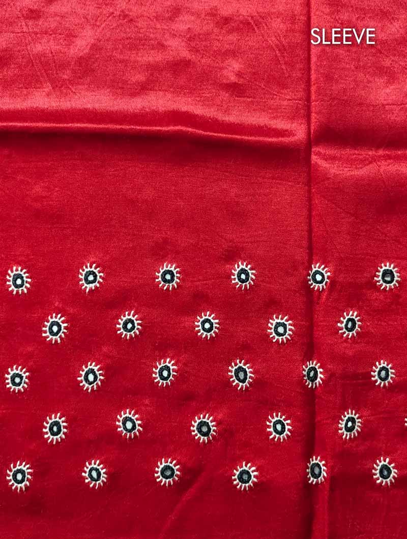 Red Mashru Embroidered Blouse Fabric