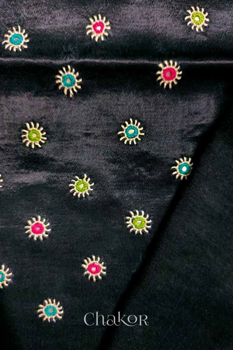 Black Mashru Embroidered Blouse Fabric