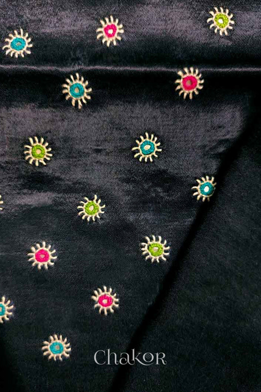Black Mashru Embroidered Blouse Fabric