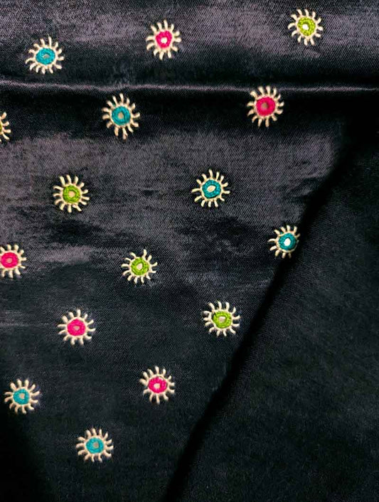 Black Mashru Embroidered Blouse Fabric