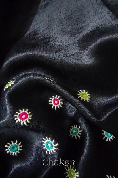 Black Mashru Embroidered Blouse Fabric