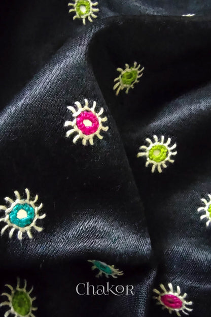Black Mashru Embroidered Blouse Fabric