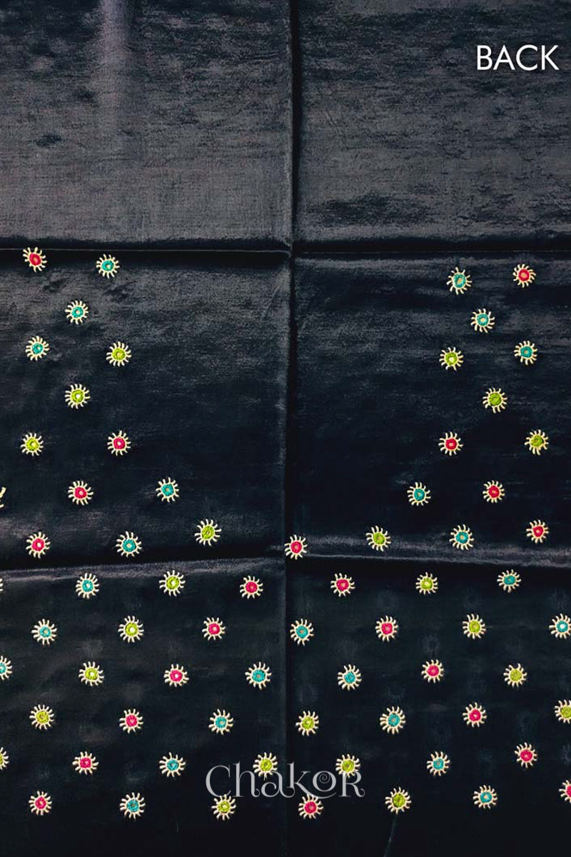 Black Mashru Embroidered Blouse Fabric
