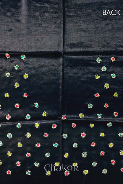 Black Mashru Embroidered Blouse Fabric