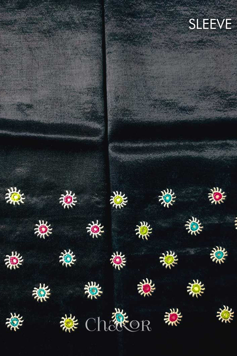 Black Mashru Embroidered Blouse Fabric