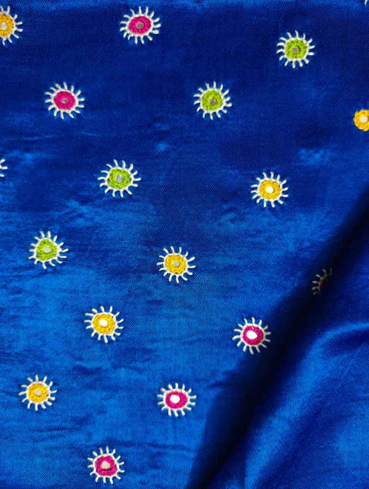 Blue Mashru Embroidered Blouse Fabric
