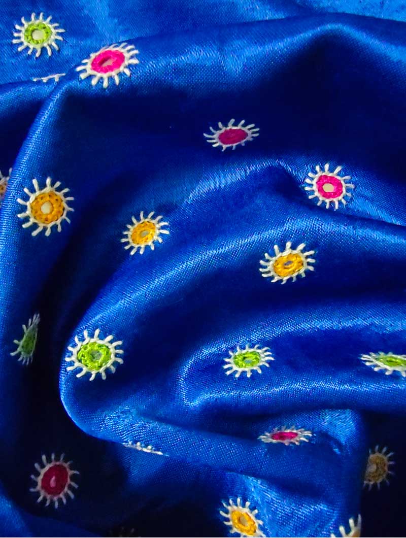 Blue Mashru Embroidered Blouse Fabric