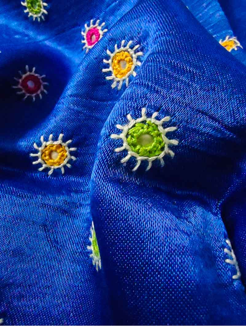 Blue Mashru Embroidered Blouse Fabric