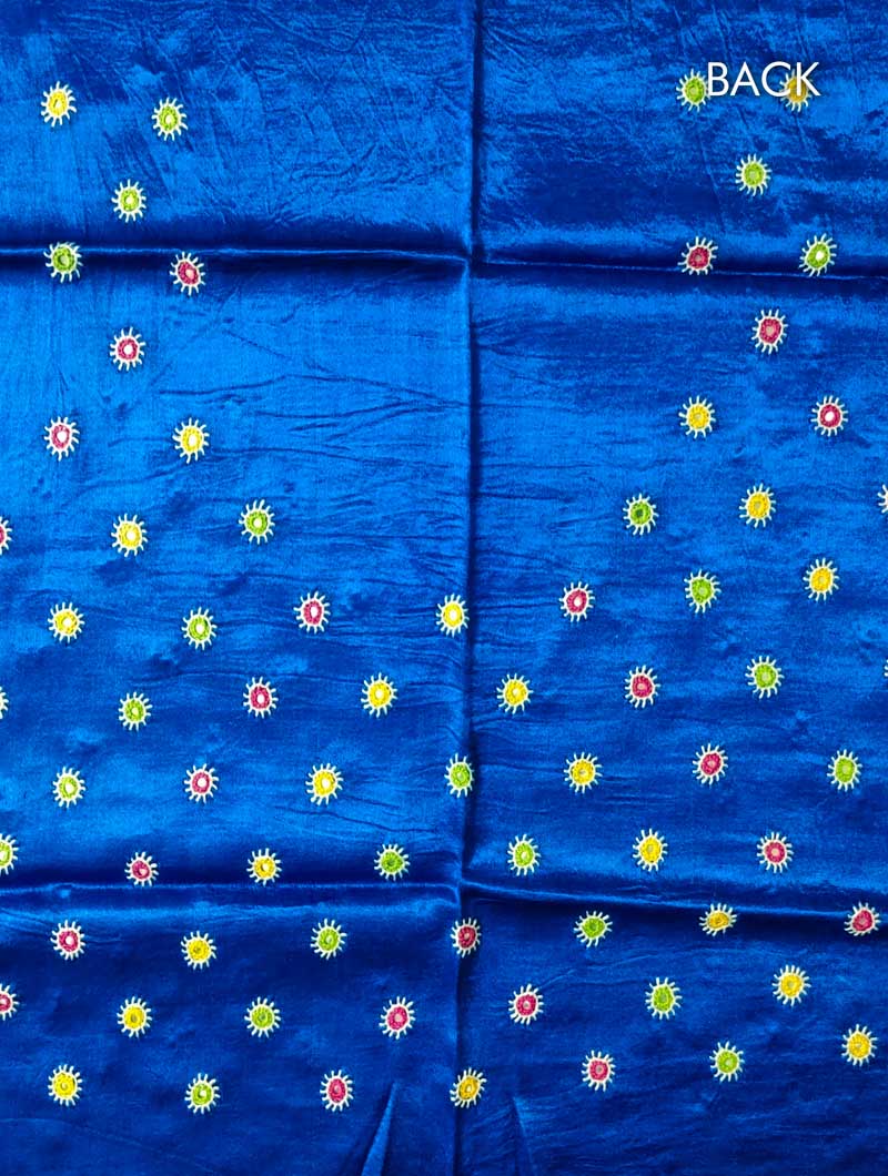 Blue Mashru Embroidered Blouse Fabric