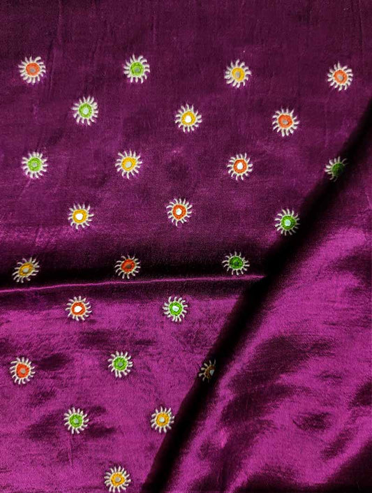 Wine Mashru Embroidered Blouse Fabric