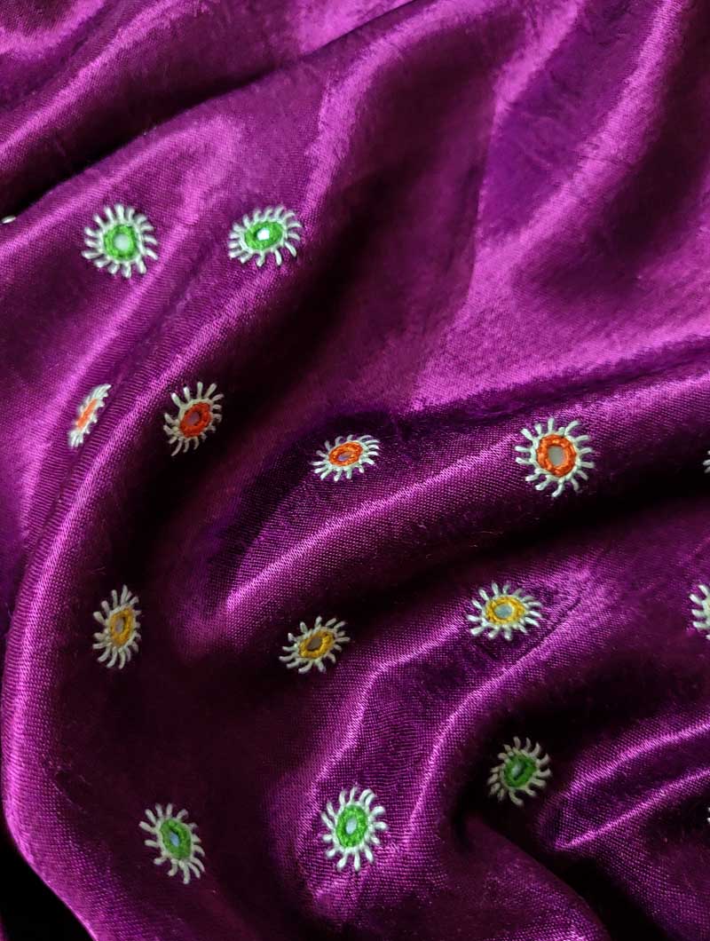 Wine Mashru Embroidered Blouse Fabric