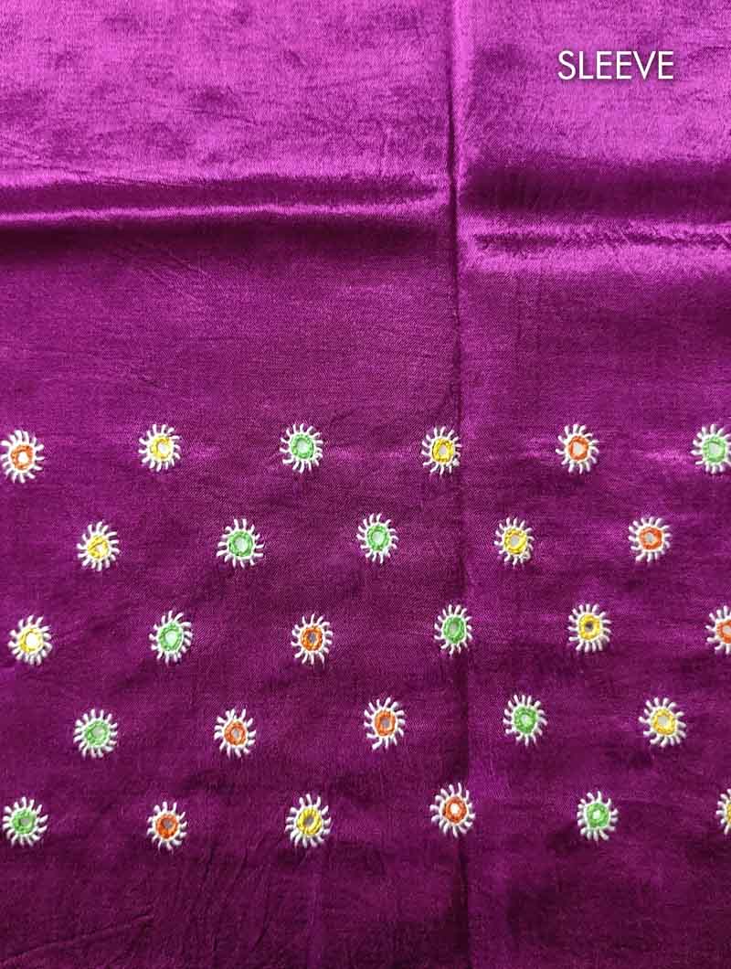 Wine Mashru Embroidered Blouse Fabric