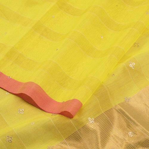 Chakor's Yellow Chanderi Silk Cotton Saree with zari embroidery. 