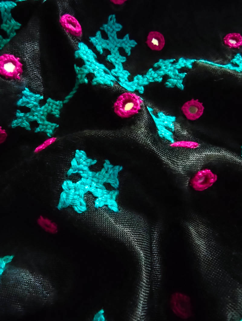 Black  Mashru Embroidered Blouse Fabric