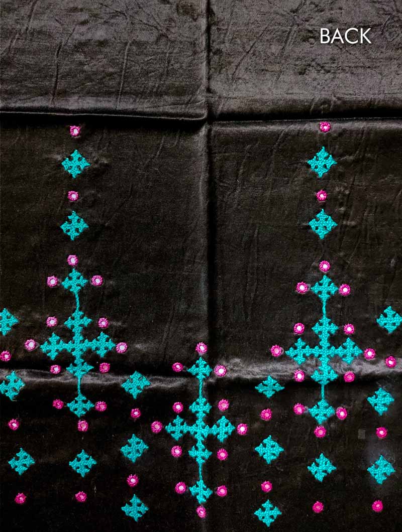 Black  Mashru Embroidered Blouse Fabric