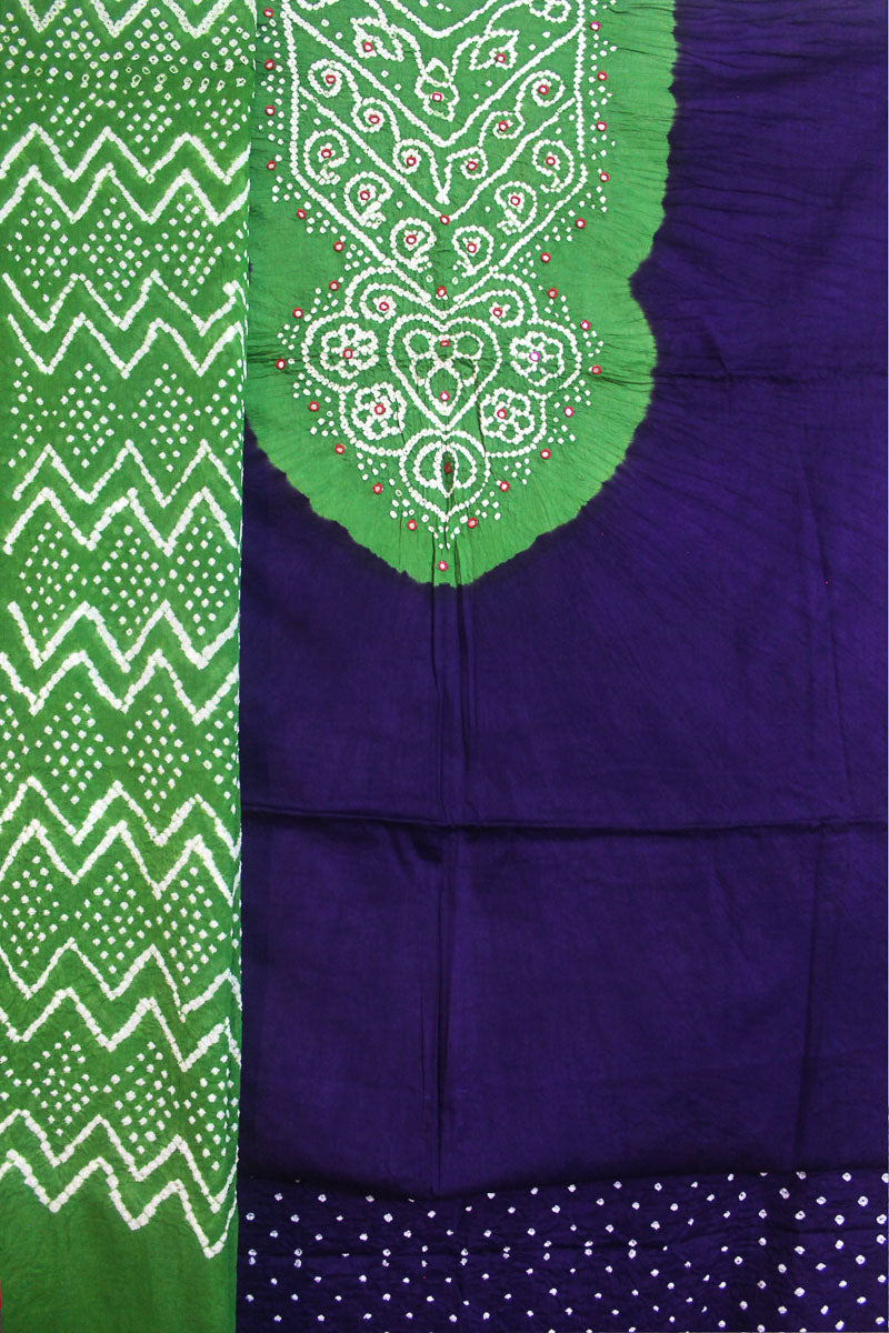 Purple Mehendi Bandhani Cotton Kurta Fabric With Dupatta (Set of 3)