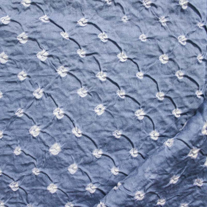 Off-white & Grey Kutch Bandhani Pure Cotton Unstitched Suit Set - 3 Piece | Mirror Work