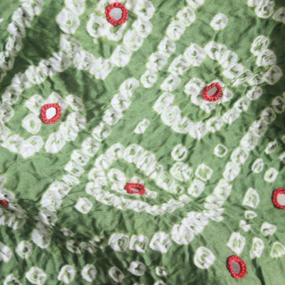 Off-white & Mehendi Kutch Bandhani Pure Cotton Unstitched Suit Set - 3 Piece | Mirror Work
