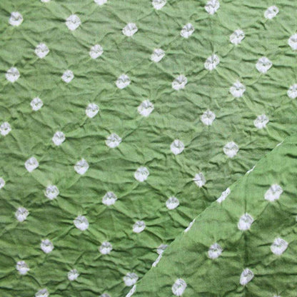 Off-white & Mehendi Kutch Bandhani Pure Cotton Unstitched Suit Set - 3 Piece | Mirror Work