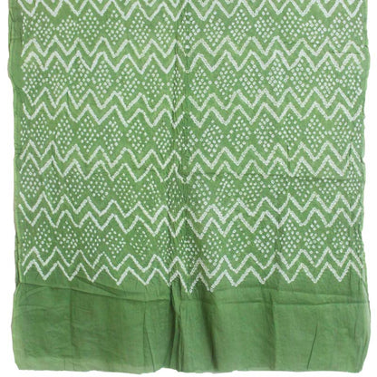 Off-white & Mehendi Kutch Bandhani Pure Cotton Unstitched Suit Set - 3 Piece | Mirror Work