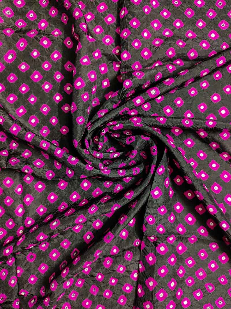 Black Bandhani Silk Blouse Fabric