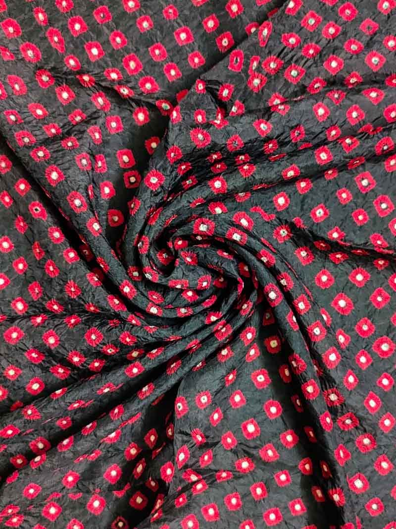 Black Bandhani Silk Blouse Fabric